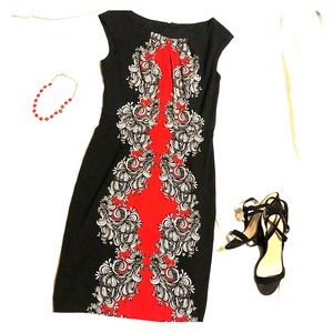 Striking black & red sheath dress
